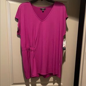 Alfani Magenta V-Neck Short Sleeve Top
